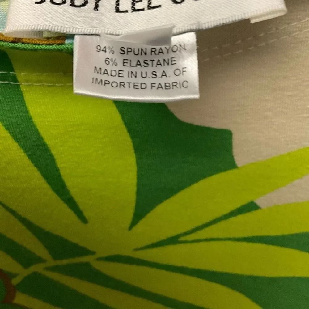 Judy Lee Cole Top Scoop Neck Tropical Aqua Green Yellow White Floral Print XL - Picture 4 of 9